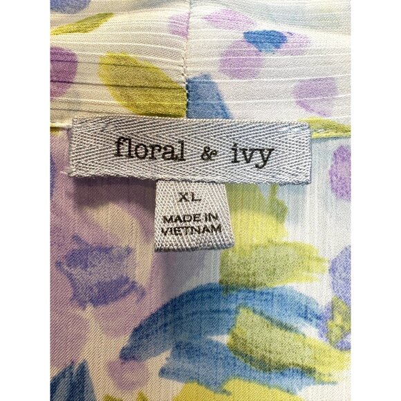 Floral & Ivy Womens XL Blouse Purple & Green Floral Print Lightweight Polyester - Picture 3 of 10